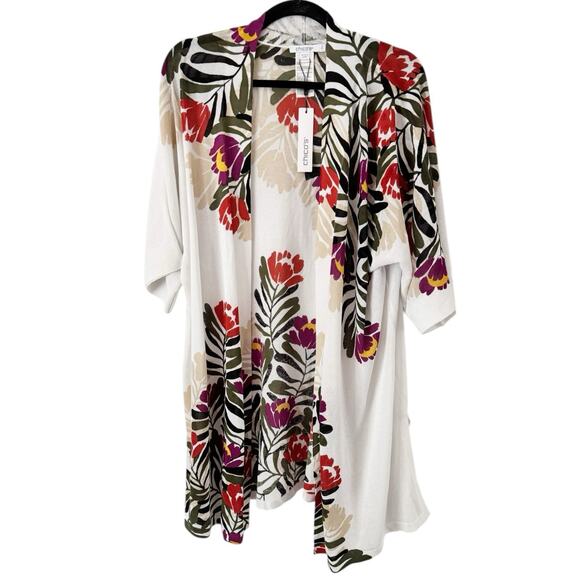 NWT Chicos Cape Blooms Summer Romance Midi Cardigan Sweater Sz Large Tropical - Picture 1 of 5